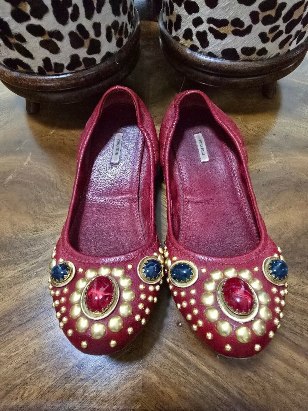 Miu Miu Leather Round-Toe Flats